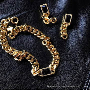 Shangjie oem joyas aretes vintage negros agadas onyx joyas de oro de lujo juegos de joyería de cobre chapado en forma de joyería de moda gruesa